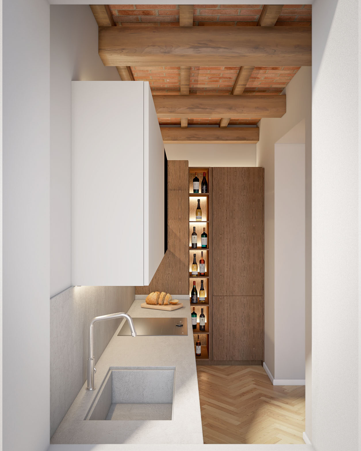 Cucina in noce dalla finestra
